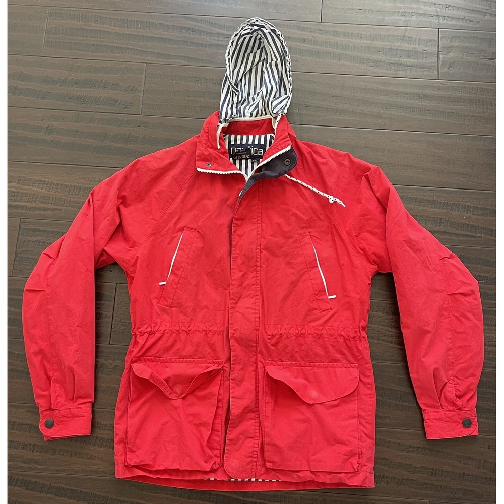 Vintage Nautica Sailing Yacht Jacket with Tuck in Hood Sz L Large Red Blue Y2K